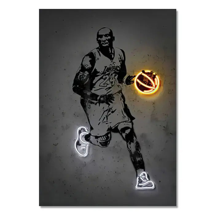 Basketball player neon style wall art bedroom canvas decor