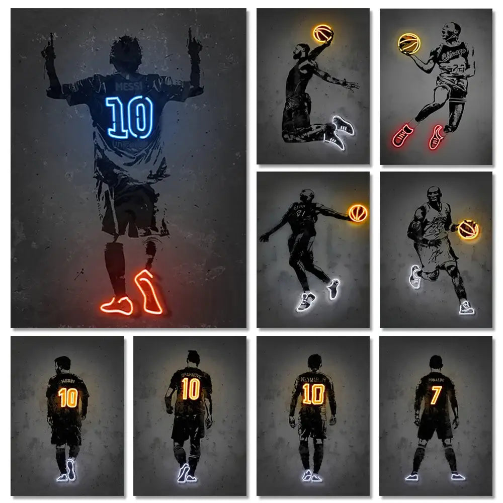 Basketball player neon style wall art bedroom canvas decor