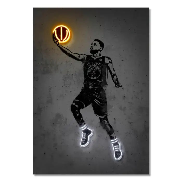 Basketball player neon style wall art bedroom canvas decor