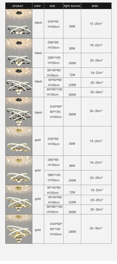 Modern black & gold starry sky led chandelier living room ring light