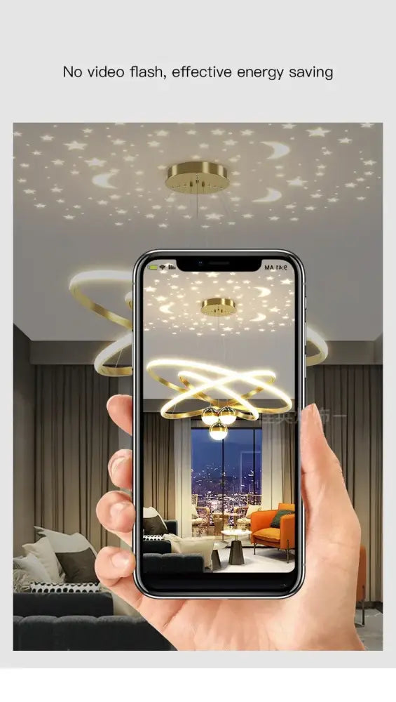 Modern black & gold starry sky led chandelier living room ring light