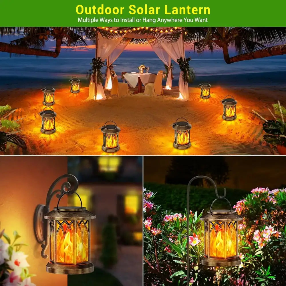 DecorBites™ Upgraded Flickering Flame Solar Lanterns - 2 Pack