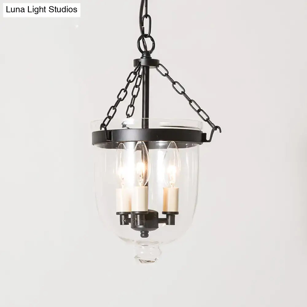 Vintage black 3-light inverted cloche pendant – living room clear glass