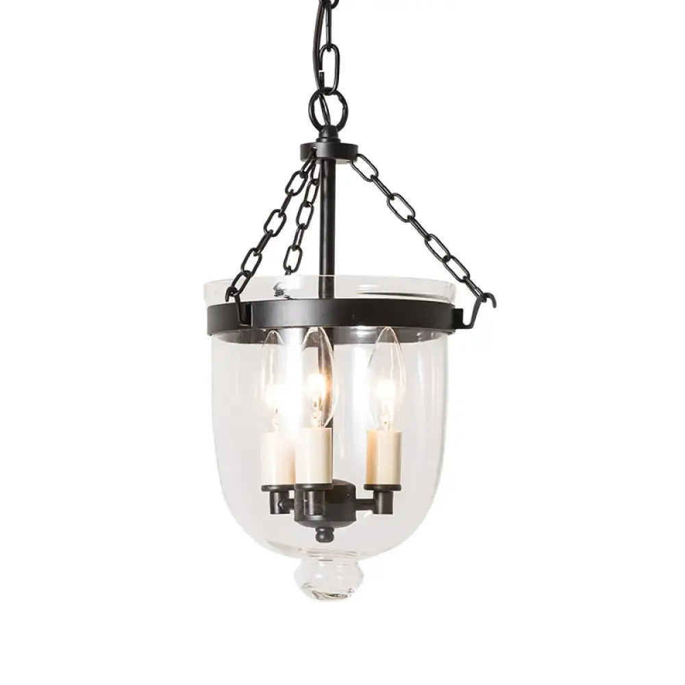 Vintage black 3-light inverted cloche pendant – living room clear glass