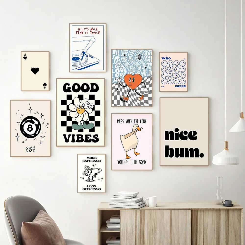 Vintage pink cartoon print vinyl record wall art for bedroom