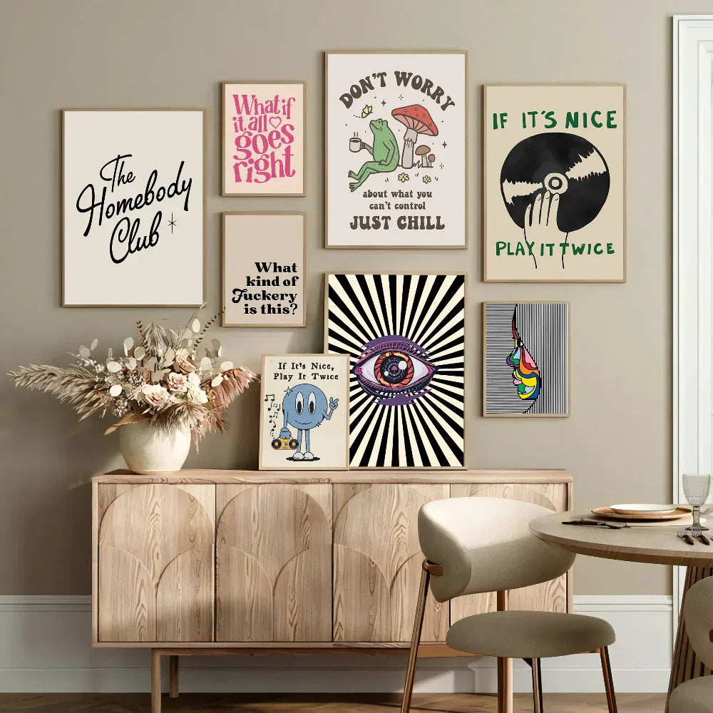 Vintage pink cartoon print vinyl record wall art for bedroom