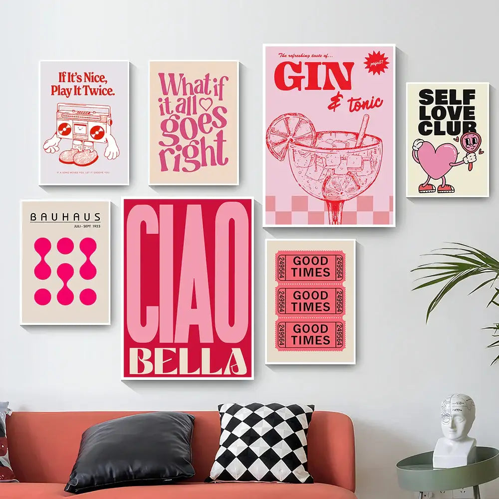 Vintage pink cartoon print vinyl record wall art for bedroom