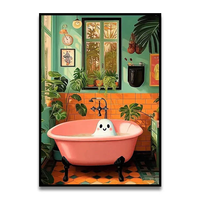 DecorBites™ Whimsical Cat Bathroom Wall Art Print