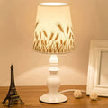 DecorBites™ White Classic Patterned Fabric Bucket Nightstand Lamp with Baluster Base - 1 Head Table Lighting
