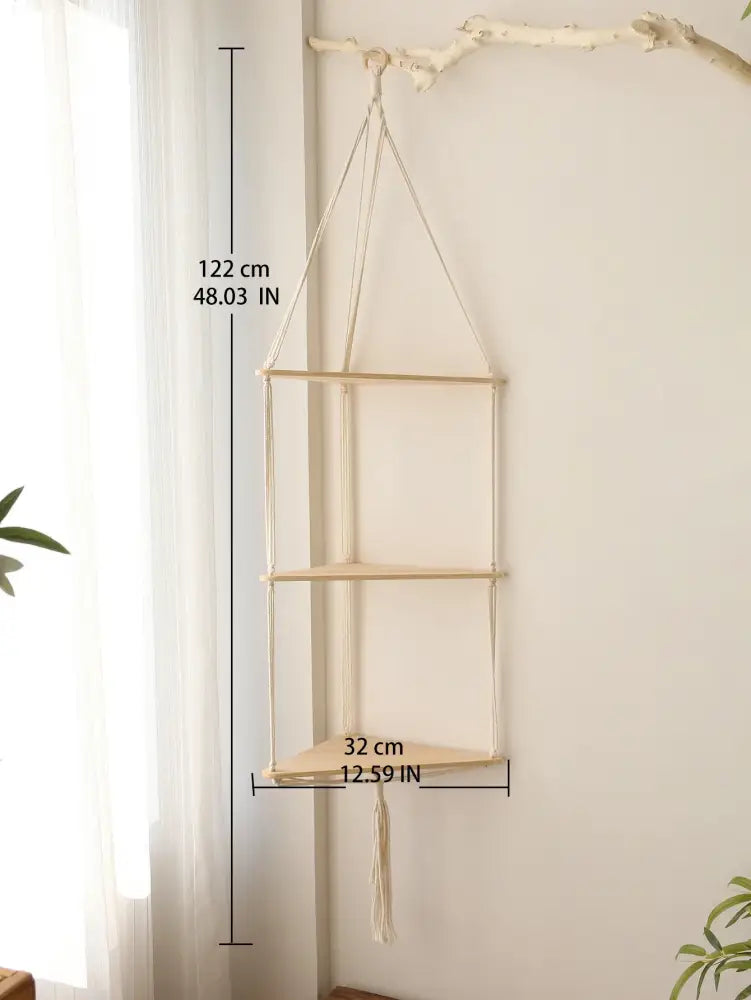 DecorBites™ Wooden Corner Shelf with Macrame - Boho Wall Decor