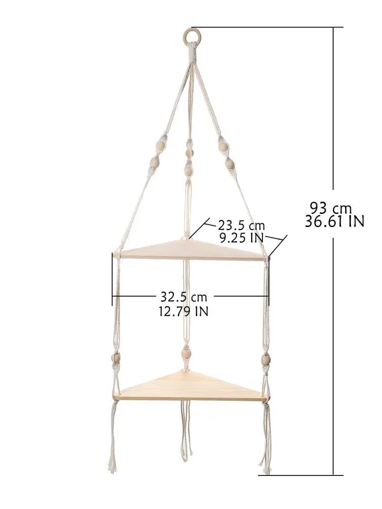 DecorBites™ Wooden Corner Shelf with Macrame - Boho Wall Decor