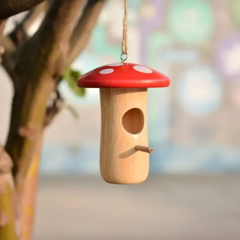 Mushroom wooden hanging hummingbird house outdoor garden decor