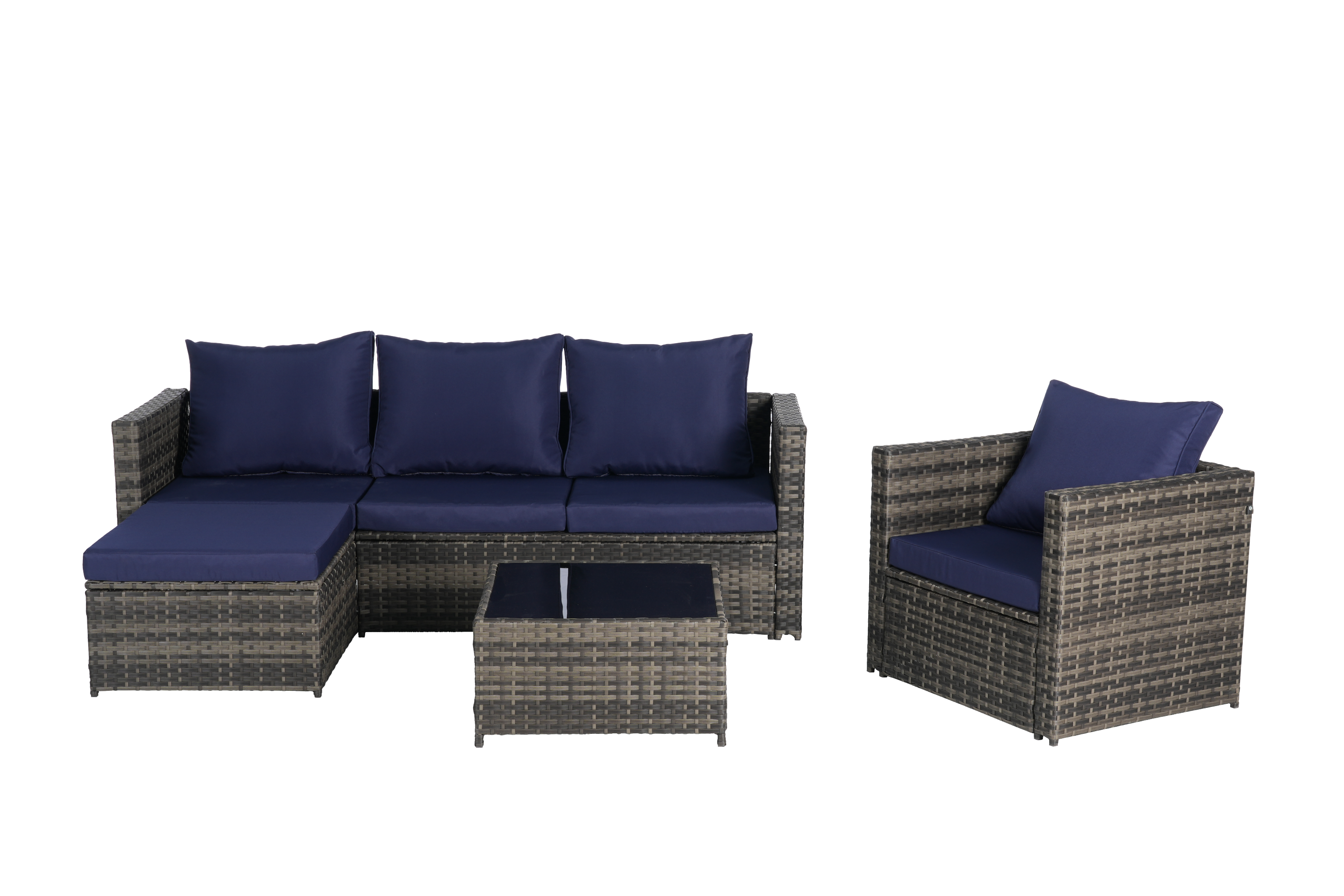 Outdoor Sectional Set PE Rattan Steel Dark Blue 4 Piece Seats 6 380 LB