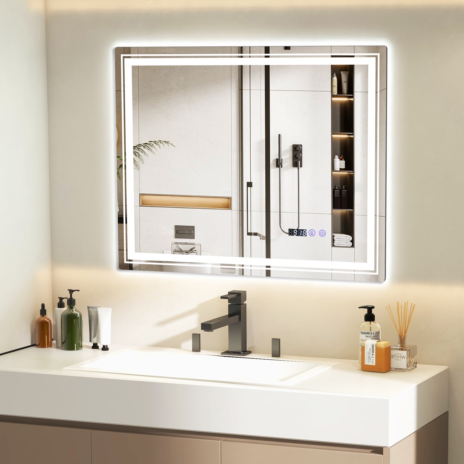 Defogging LED Bathroom Mirror with Memory Function and Anti-Fog