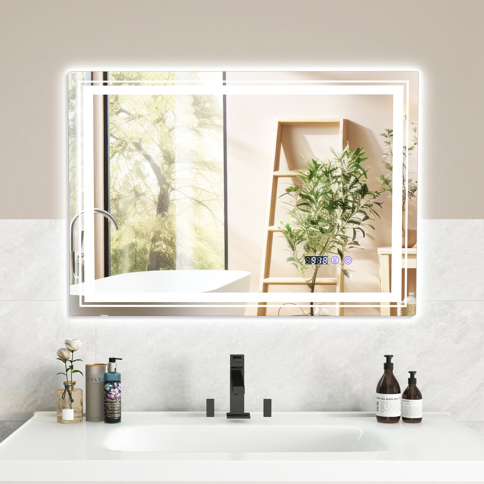Defogging LED Bathroom Mirror with Memory Function and Anti-Fog