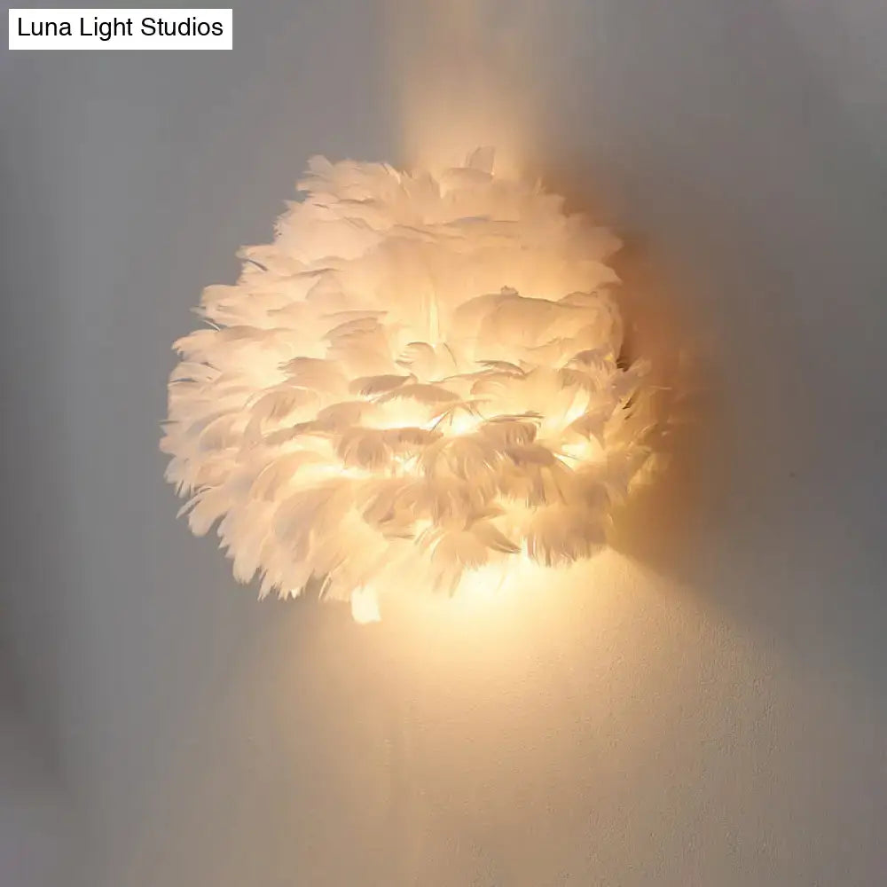 Designer feather white & grey wall sconce bedroom wall lamp