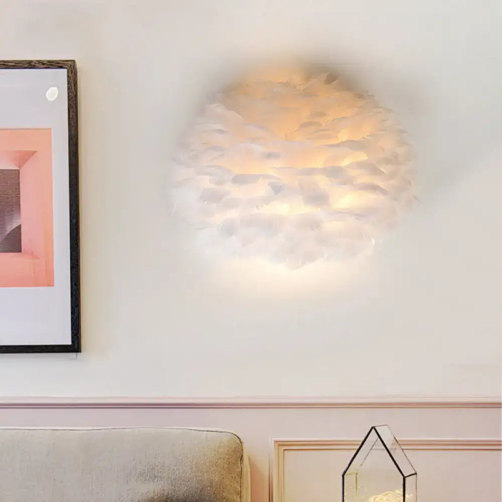 Designer feather white & grey wall sconce bedroom wall lamp