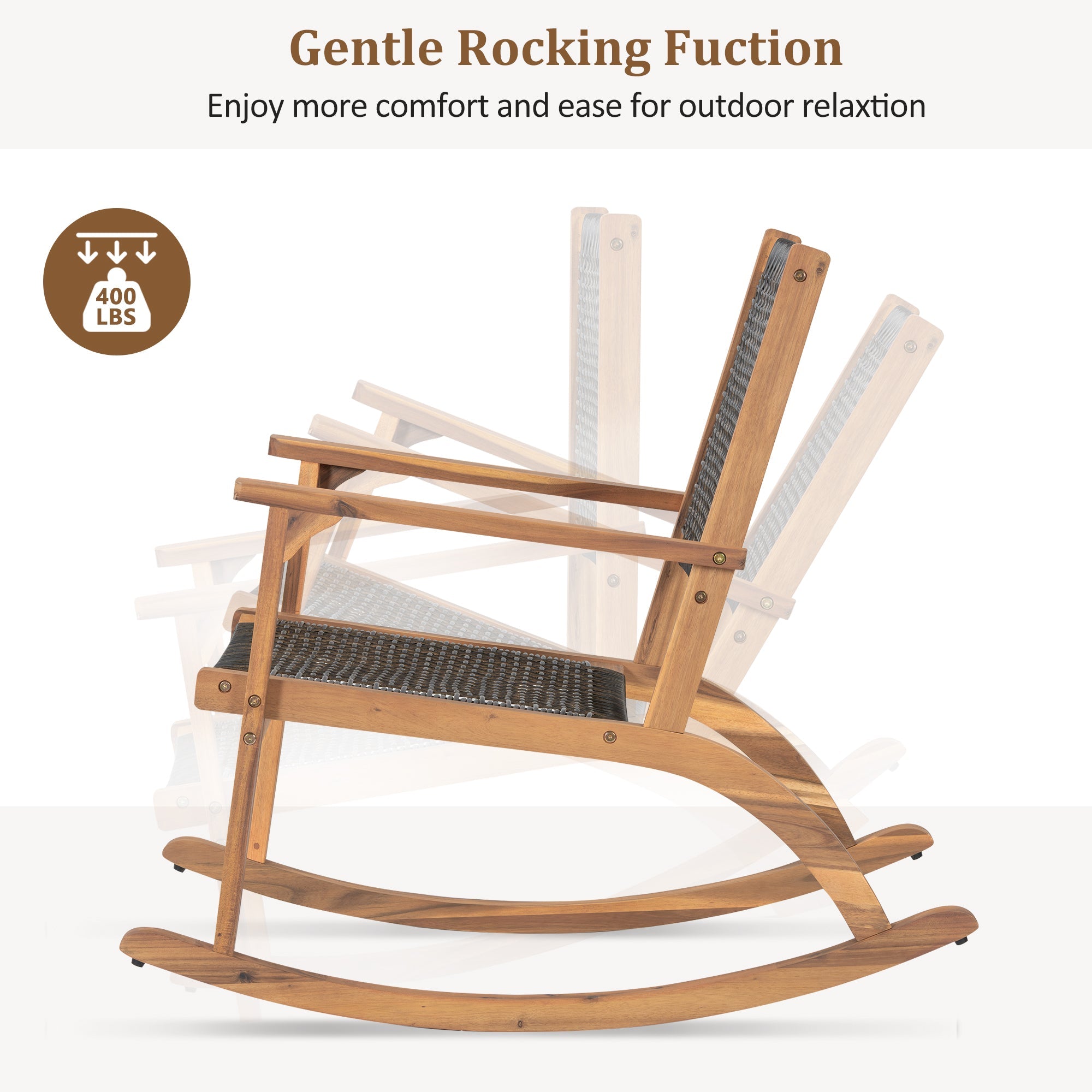 Outdoor Rocking Chair Acacia Wood Wicker Dark Brown Set 2