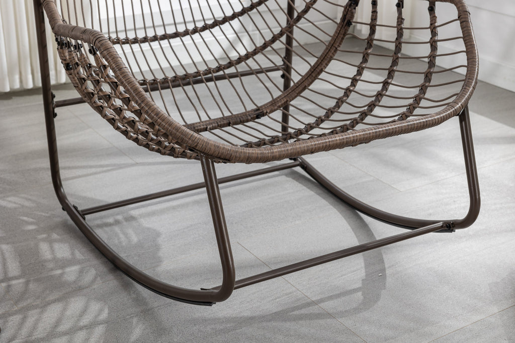 Outdoor Rocking Chair Rattan Steel White Cushion Oversized 250 LB