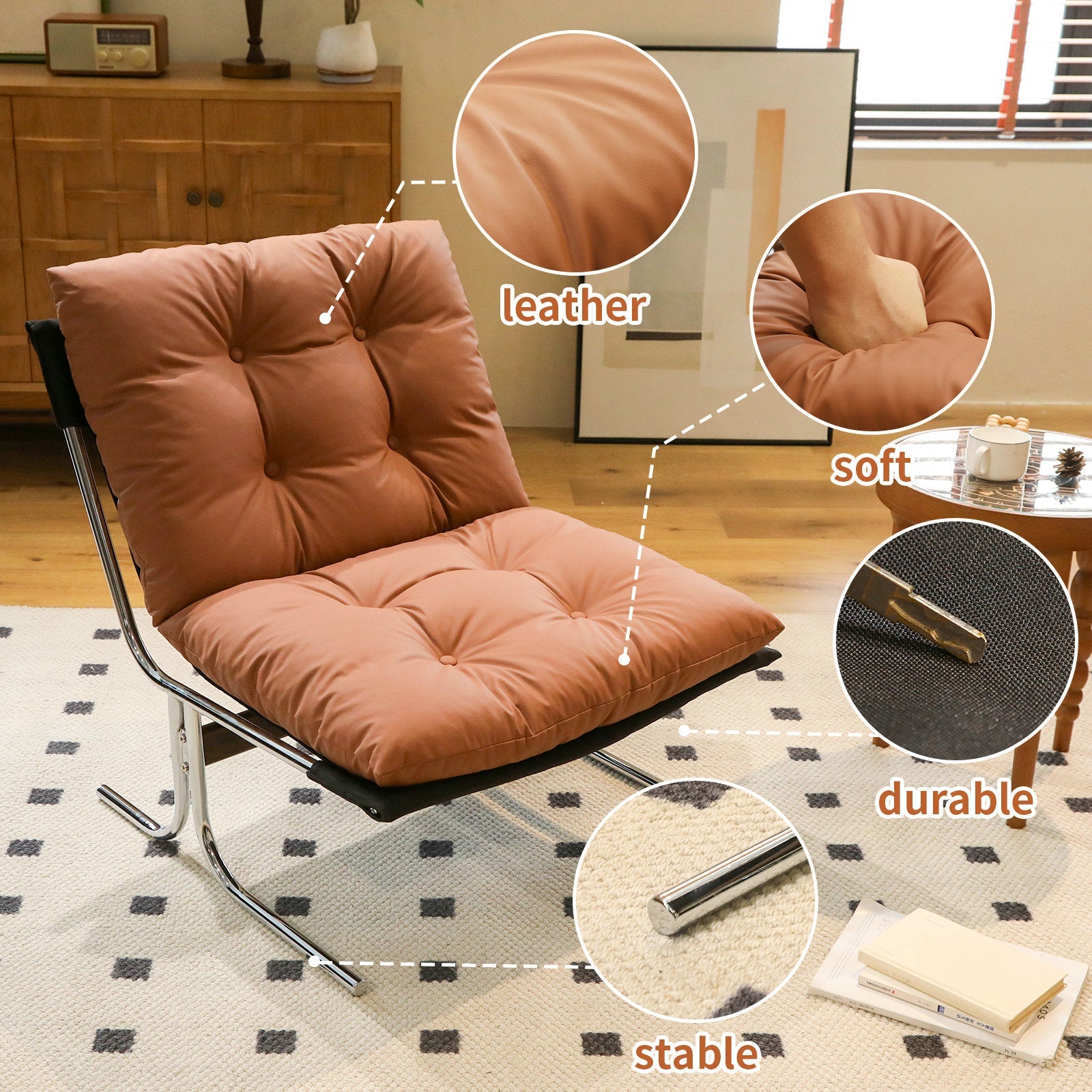 Accent Chair High Back Wingback Faux Leather Brown 27x32x39 In 350 LB