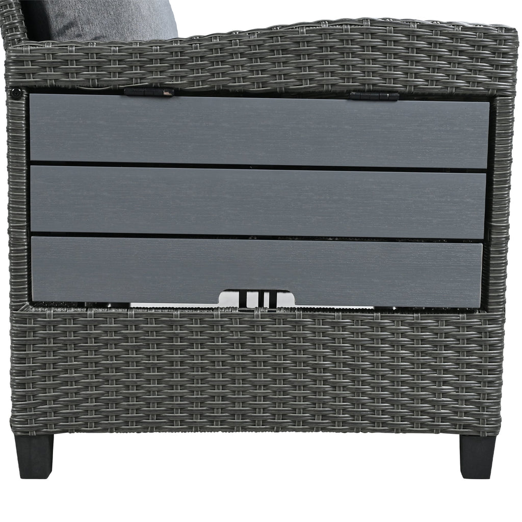 Outdoor Sectional Set PE Wicker Steel Gray 5 Piece L-Shape Seats 7