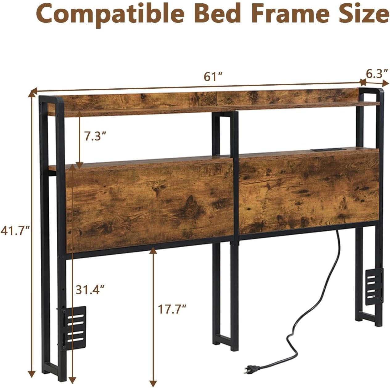 Queen Size Headboard with Storage and Charging Station