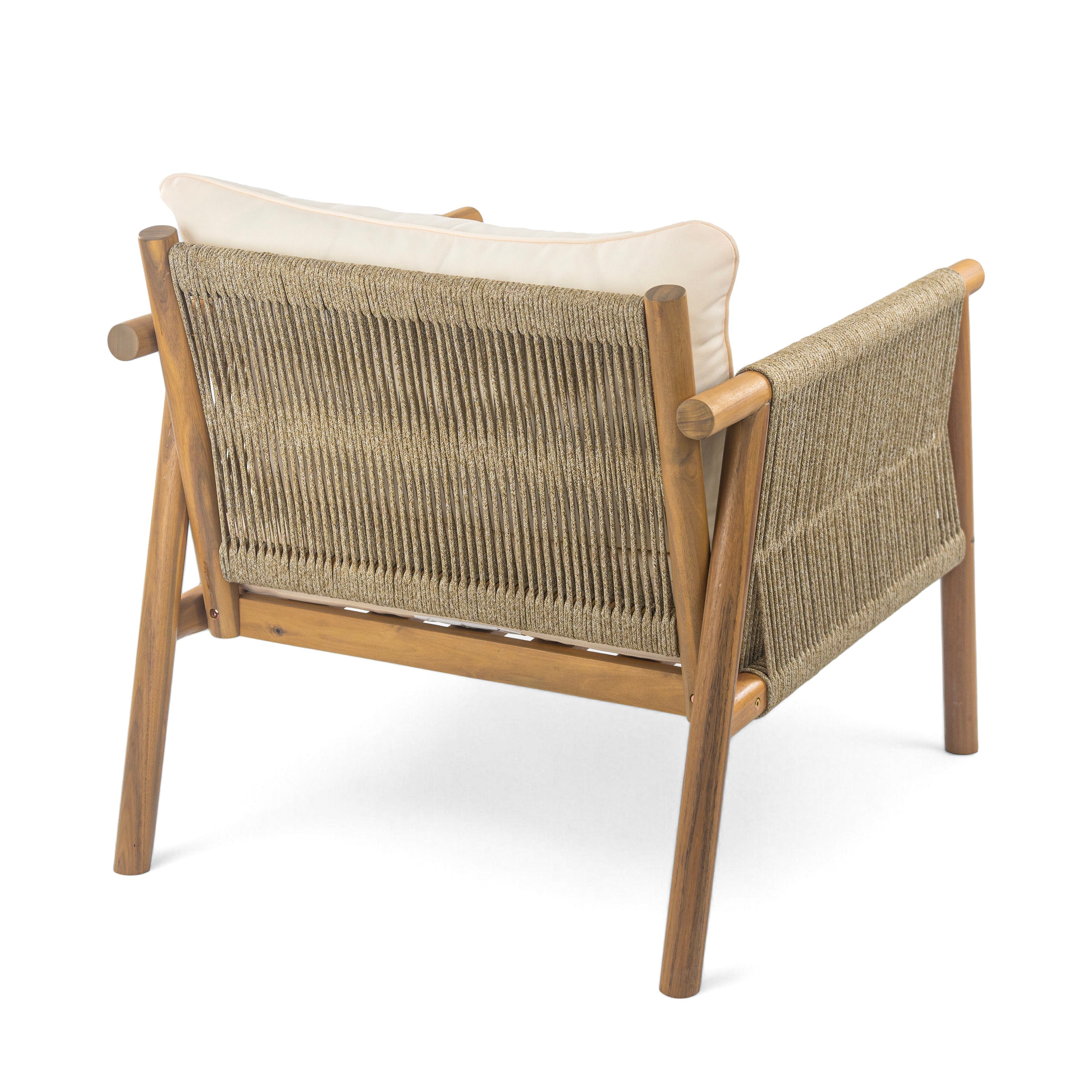 Outdoor Lounge Chair Solid Wood Natural Beige Cushion 28in Wide