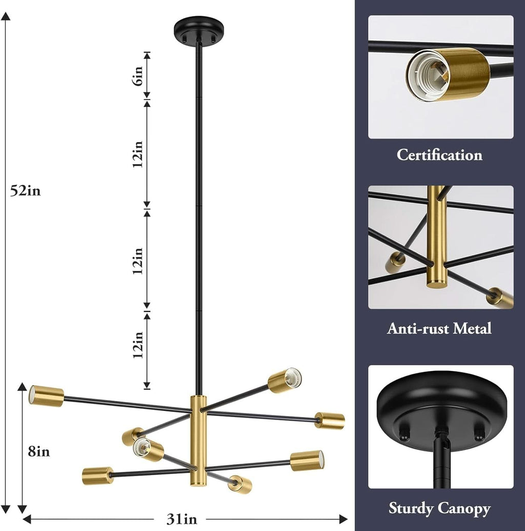 Eight Light Modern Sputnik Chandelier Black And Gold