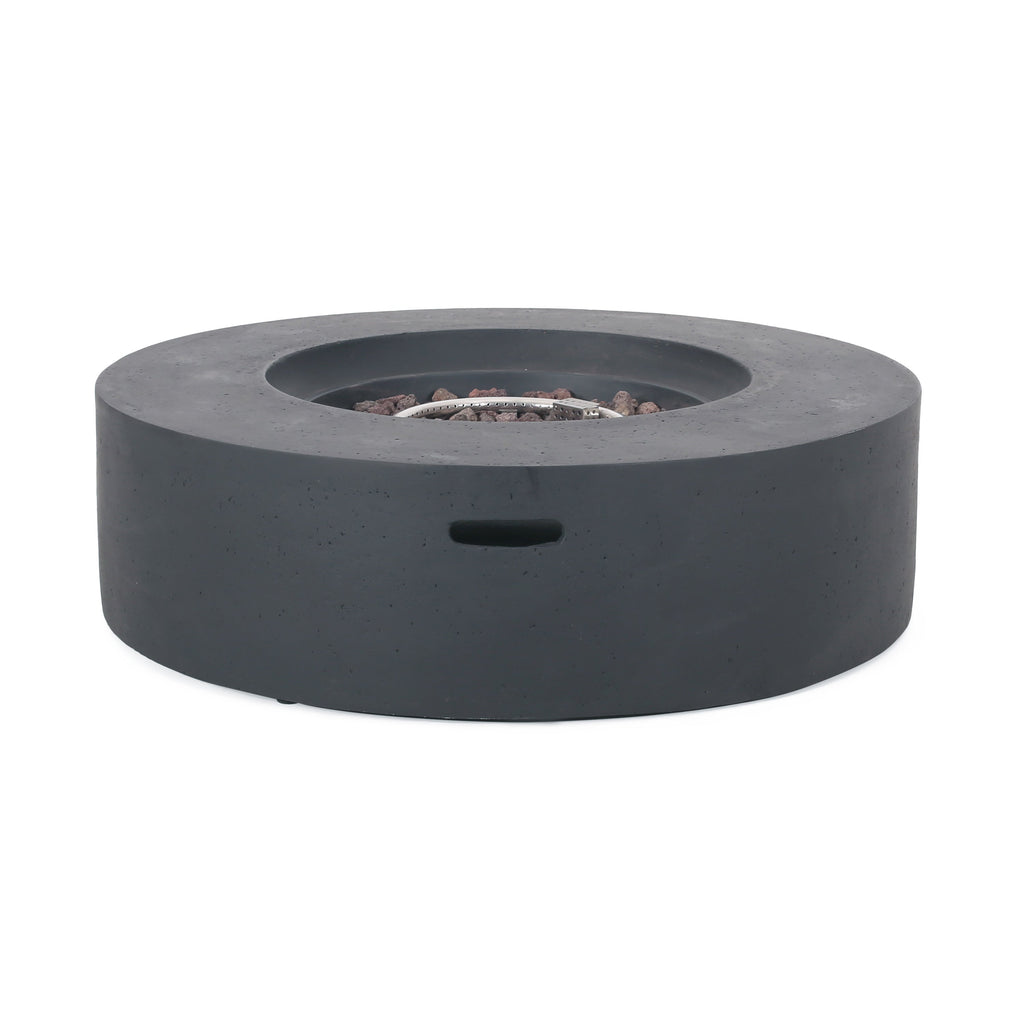 Modern Lightweight Concrete Circular Fire Pit 50000 BTU, Dark Gray