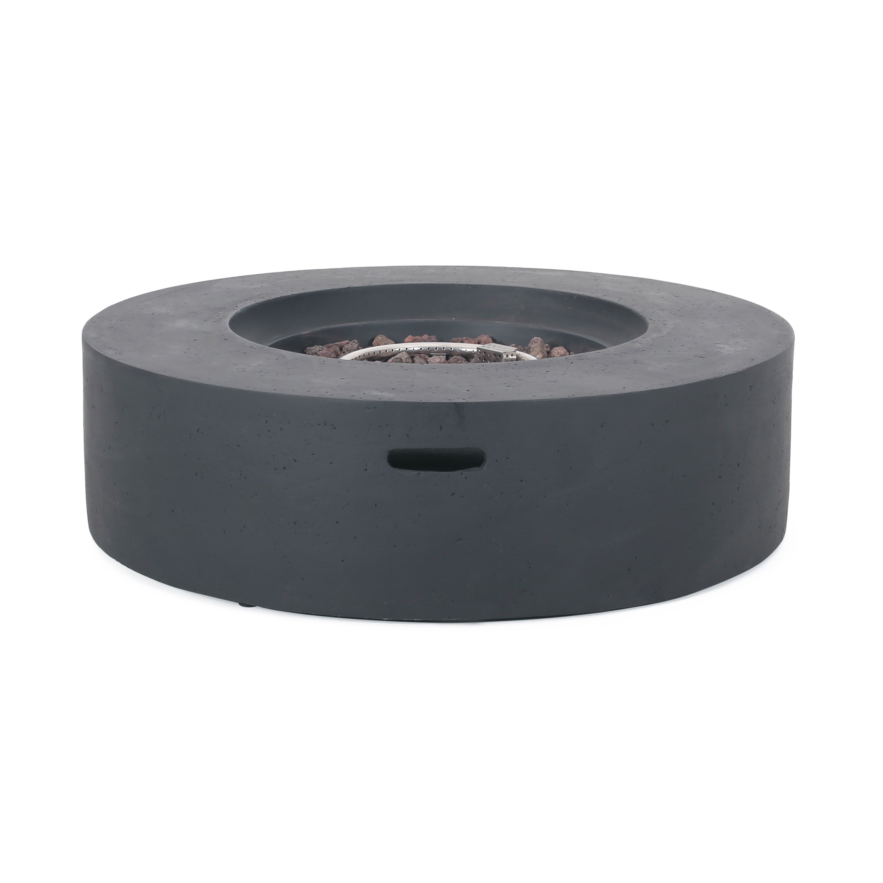 Modern Lightweight Concrete Circular Fire Pit 50000 BTU, Dark Gray
