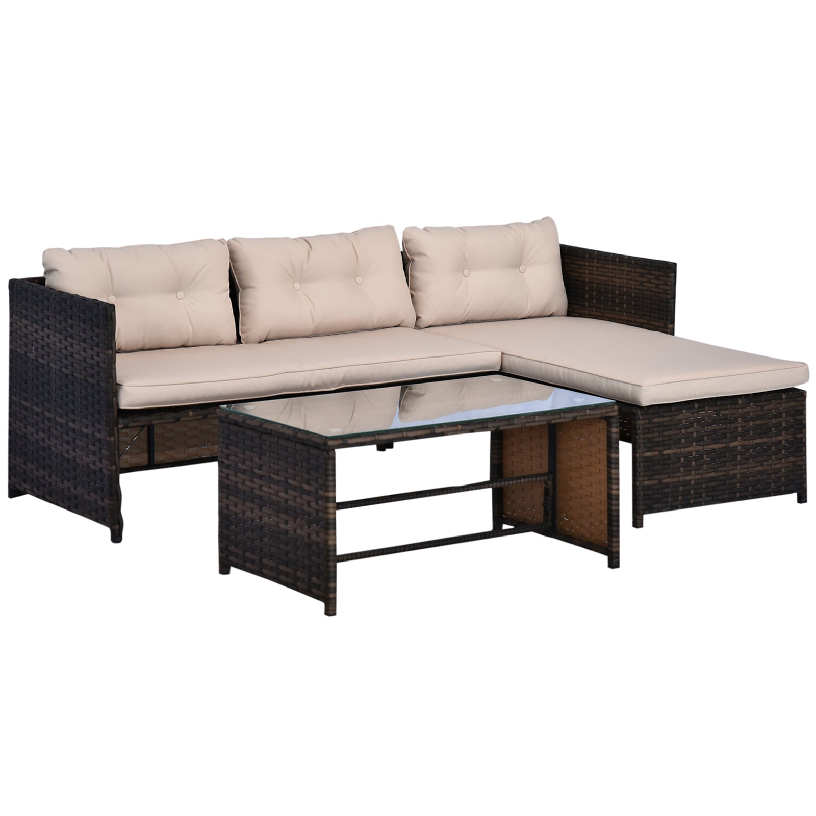 Patio Set PE Rattan Steel Beige 3 Piece L-Shape Loveseat 560 LB