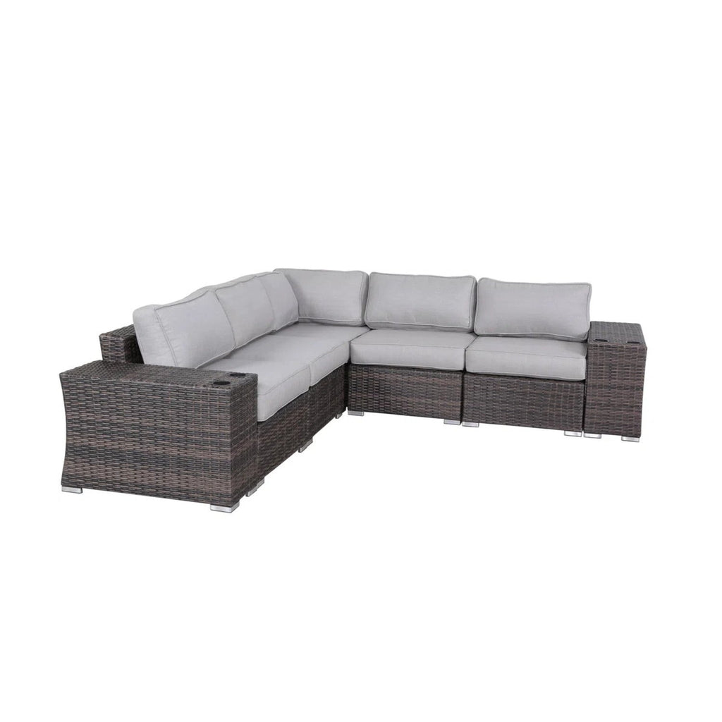 Outdoor Sectional Set HDPE Wicker Aluminum Gray 7 Piece Seats 4