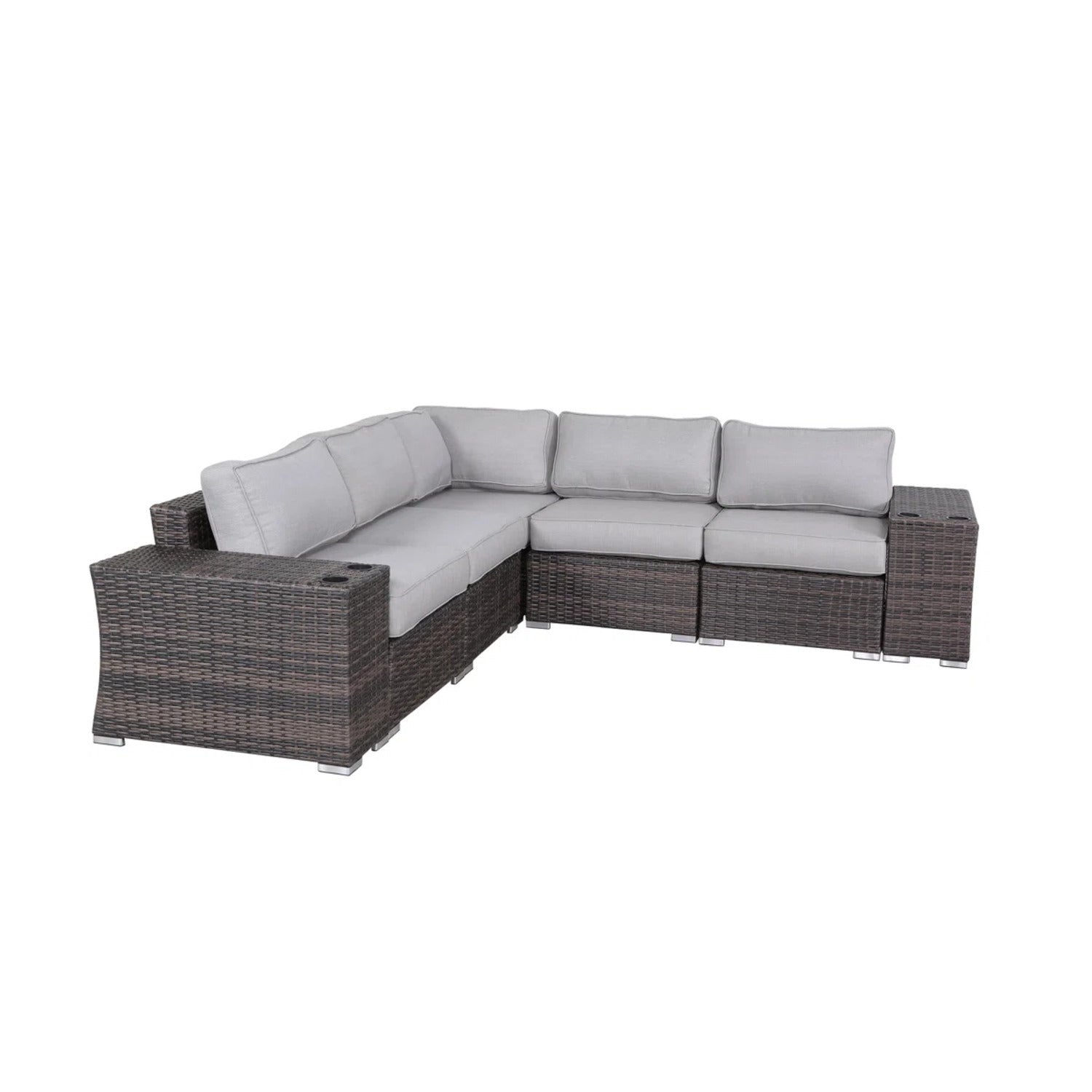 Outdoor Sectional Set HDPE Wicker Aluminum Gray 7 Piece Seats 4