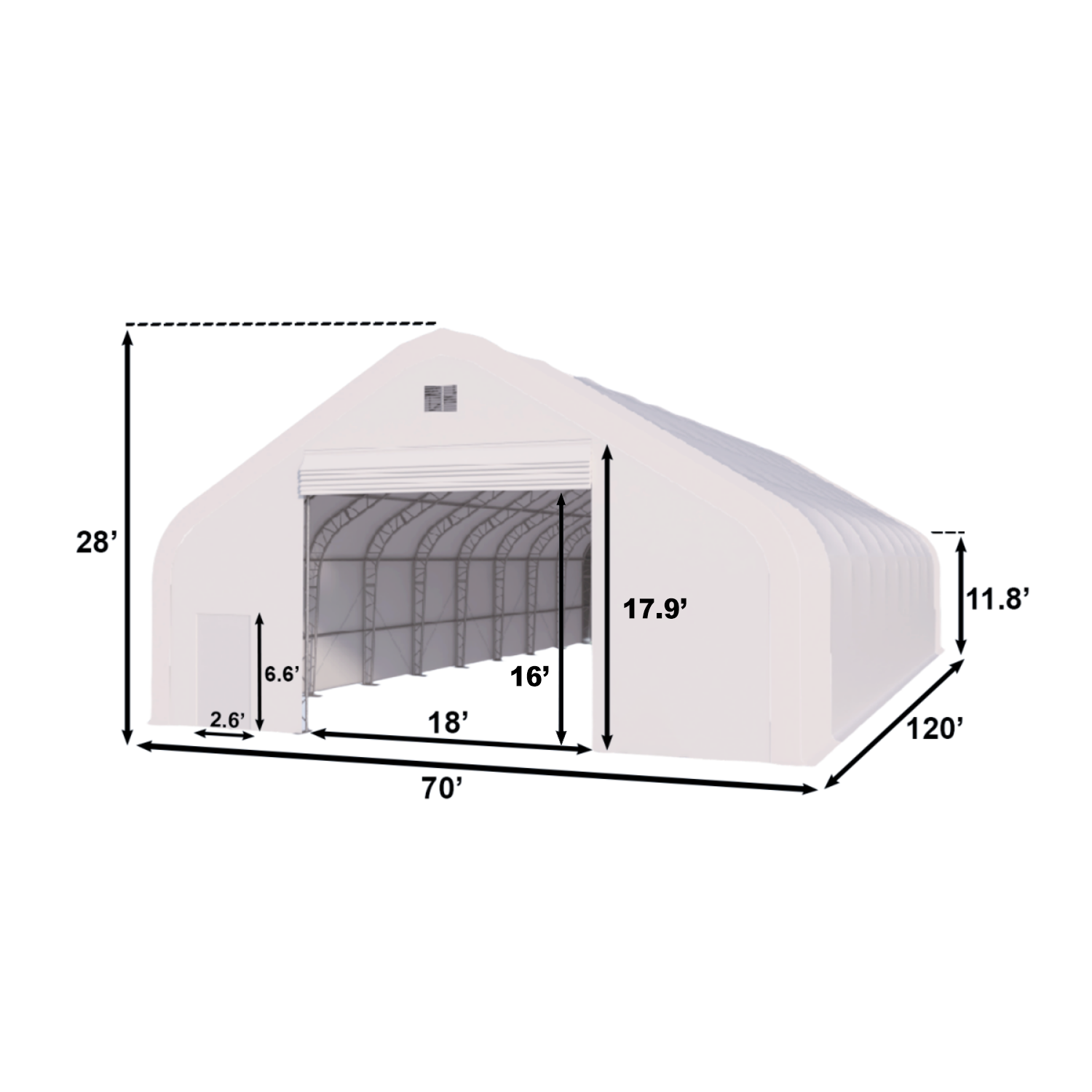 W70'xL120'xH28' Double Truss Storage Shelter