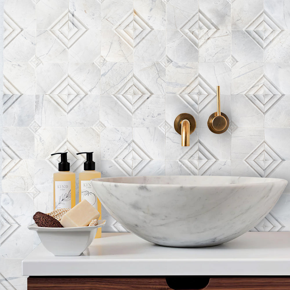 White Dolomite Dimensional Mosaic Tile Stella Geometric Design 12x12 Natural Stone