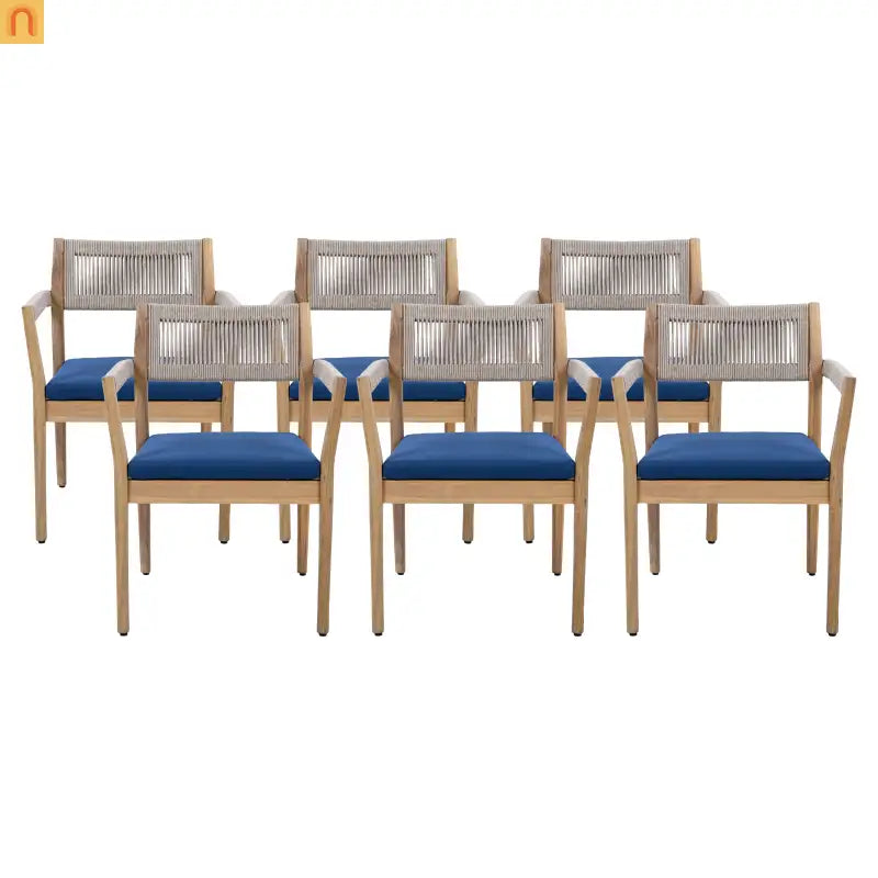 Outdoor Dining Chair Acacia Wood Rope Teak Beige Navy Cushion Set 2