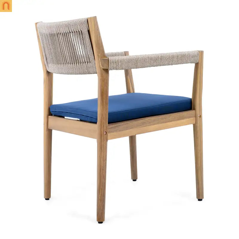 Outdoor Dining Chair Acacia Wood Rope Teak Beige Navy Cushion Set 2