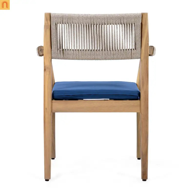 Outdoor Dining Chair Acacia Wood Rope Teak Beige Navy Cushion Set 2