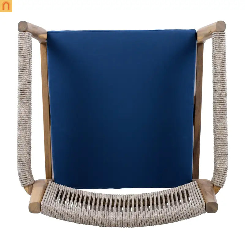 Outdoor Dining Chair Acacia Wood Rope Teak Beige Navy Cushion Set 2