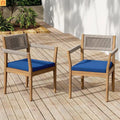 Outdoor Dining Chair Acacia Wood Rope Teak Beige Navy Cushion Set 2