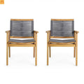 Outdoor Dining Chair Acacia Wood Dark Gray Rope Weave Set of 2