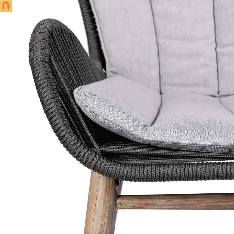 Outdoor Dining Chair Eucalyptus Wood Rope Weave Gray 225 lb Cap