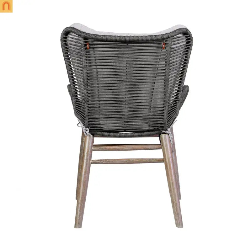 Outdoor Dining Chair Eucalyptus Wood Rope Weave Gray 225 lb Cap