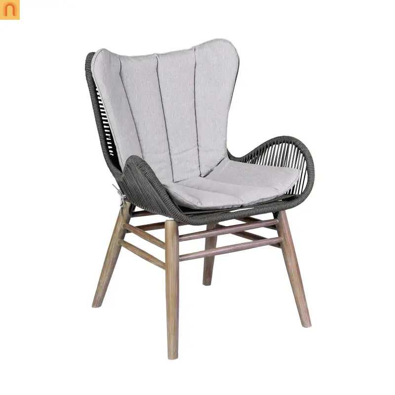 Outdoor Dining Chair Eucalyptus Wood Rope Weave Gray 225 lb Cap