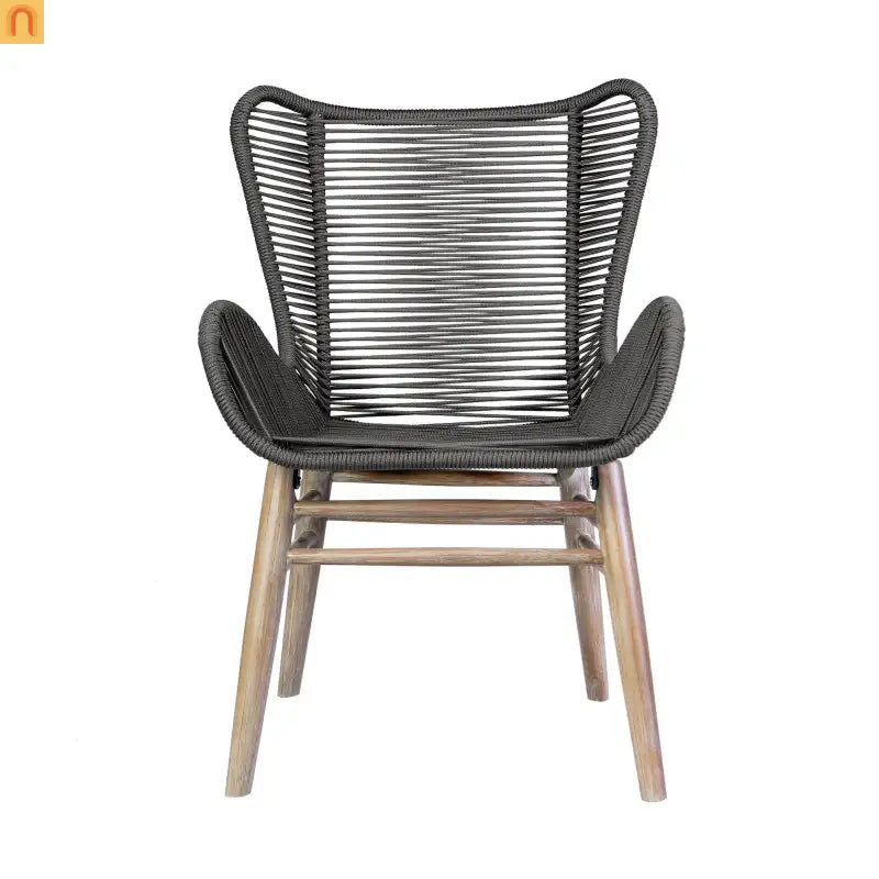 Outdoor Dining Chair Eucalyptus Wood Rope Weave Gray 225 lb Cap