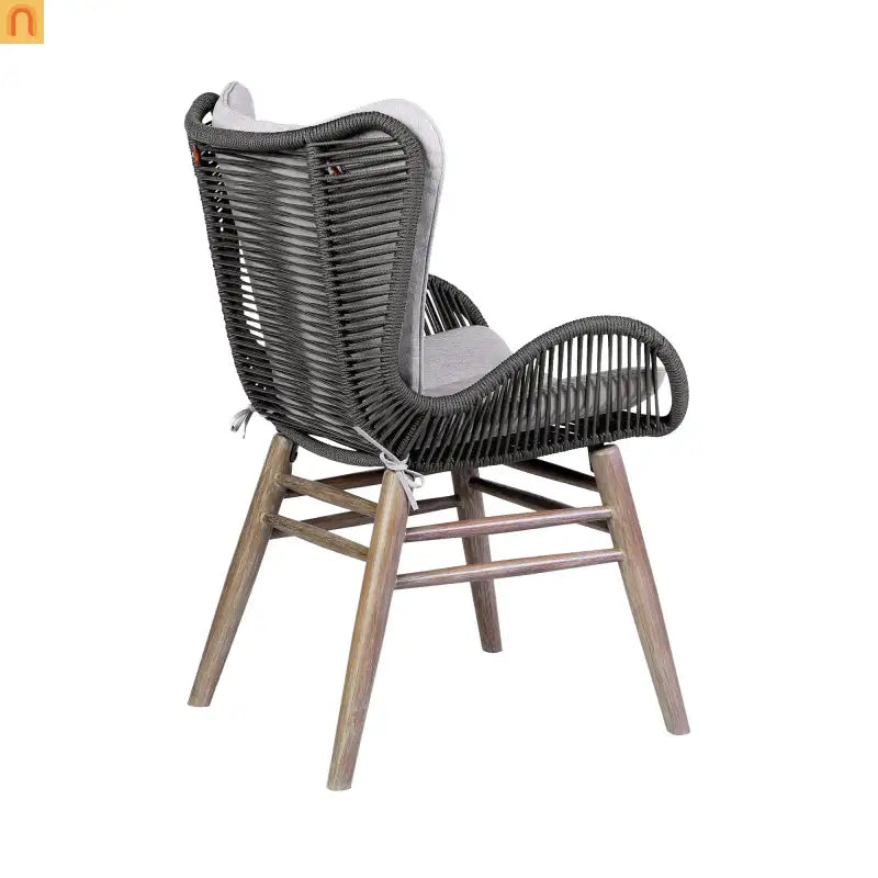 Outdoor Dining Chair Eucalyptus Wood Rope Weave Gray 225 lb Cap