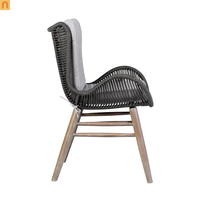 Outdoor Dining Chair Eucalyptus Wood Rope Weave Gray 225 lb Cap