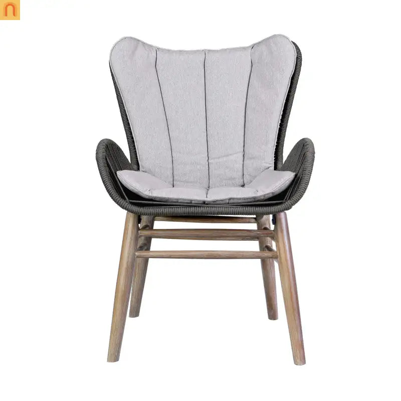 Outdoor Dining Chair Eucalyptus Wood Rope Weave Gray 225 lb Cap