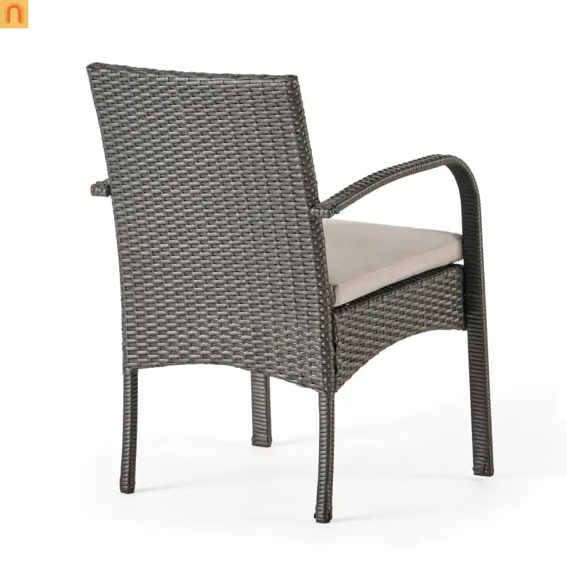Outdoor Dining Chair PE Rattan Iron Gray Cushioned Set of 2