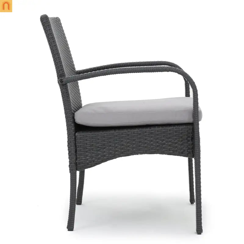 Outdoor Dining Chair PE Rattan Iron Gray Cushioned Set of 2